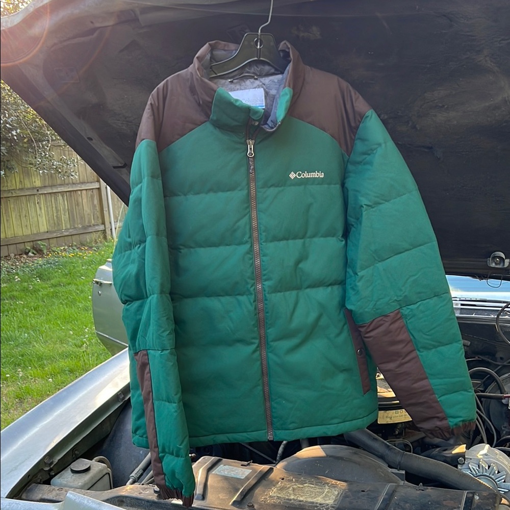 Columbia Men's Forest Green and Chocolate Puffer Jacket 550 fill jacket size XL